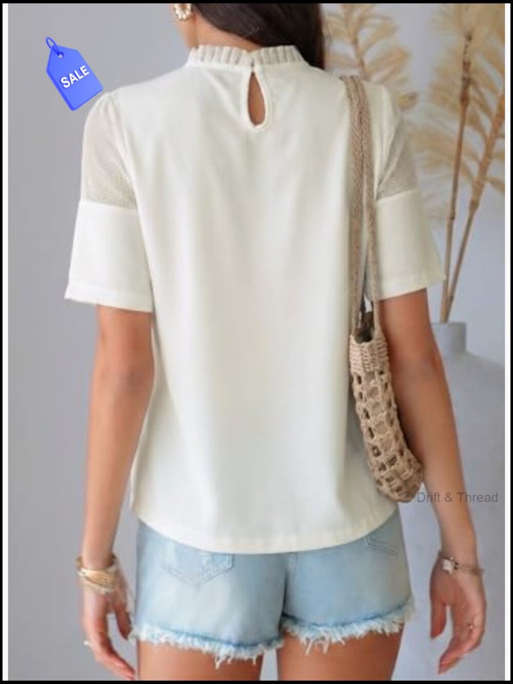 Lace Blouse Elegant Flared Swing Top Crew Neck Short Sleeve Embroidered Mesh - Picture 2 of 7